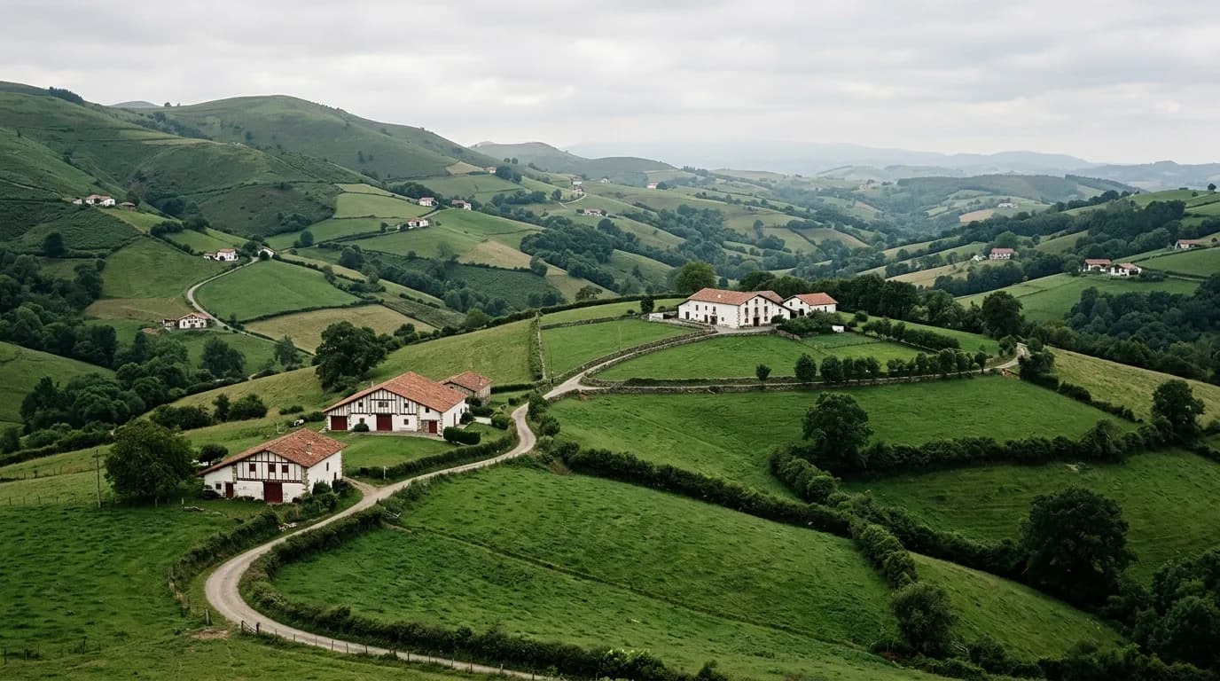 Illustration, bâti et paysage caractéristiques du Pays Basque autour de Mouguerre