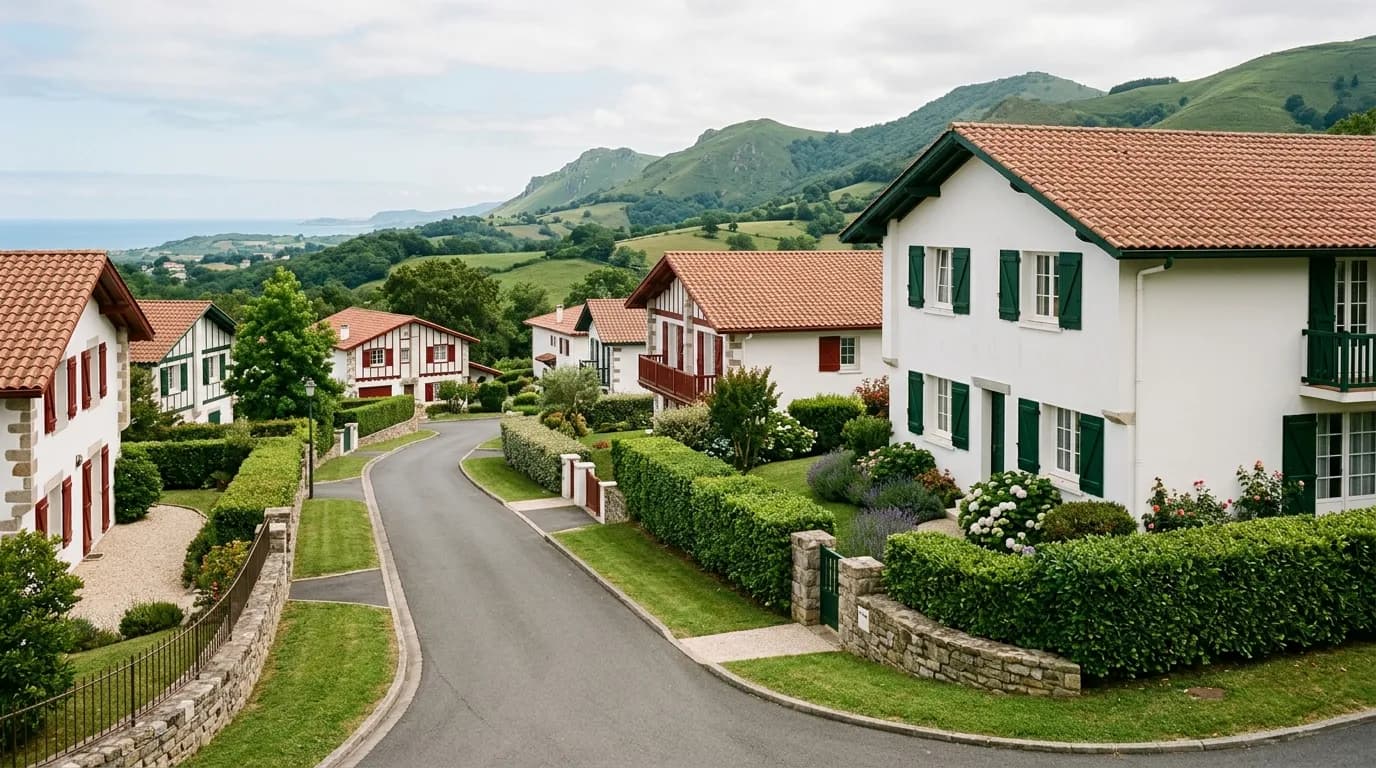 Illustration, bâti et paysage caractéristiques du Pays Basque autour de Saint-Pierre-d'Irube