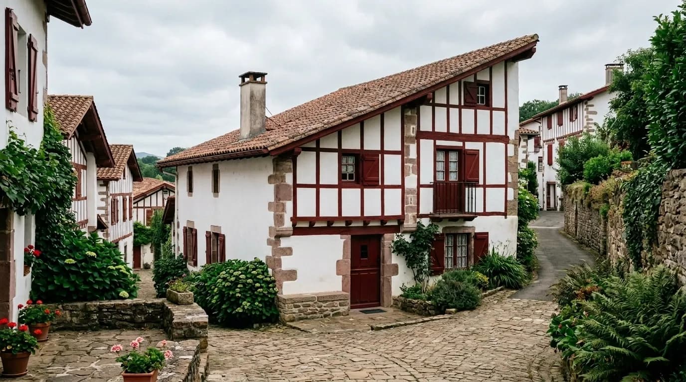 Illustration, bâti et paysage caractéristiques du Pays Basque autour de Ustaritz